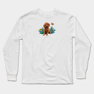 An Apricot Poodle and Butterfly Long Sleeve T-Shirt